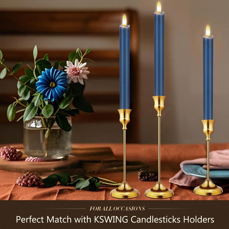 KSWING Upgraded Real Wax LED Flameless Navy Blue Taper Candles with Remote, 6 PCS Candlesticks Battery Operated 3D Flickering - 9.6" Long Realistic Fake Candle Sticks for Home/Wedding/Xmas Deco - Image 2
